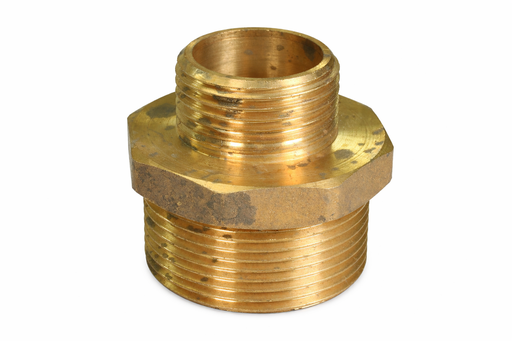 [25672] Brass Threaded Hex Reducing Nipple 1-1/2" x 1"