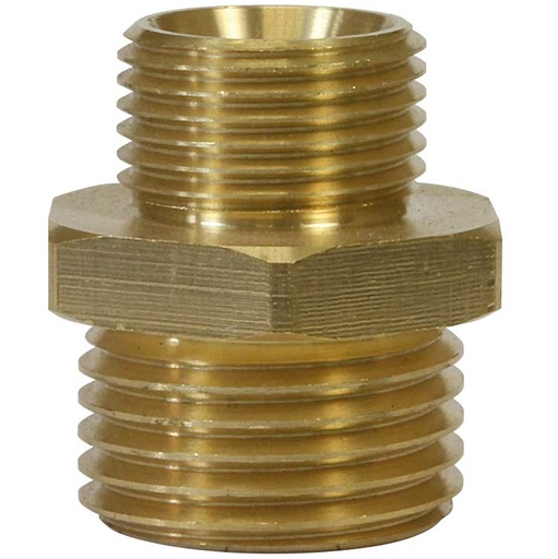 [25673] Brass Threaded Hex Reducing Nipple 3/4" x 1/2"